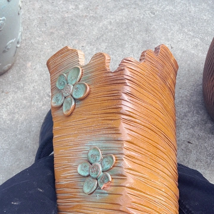 紫砂花盆高约34口约20瑕疵手工