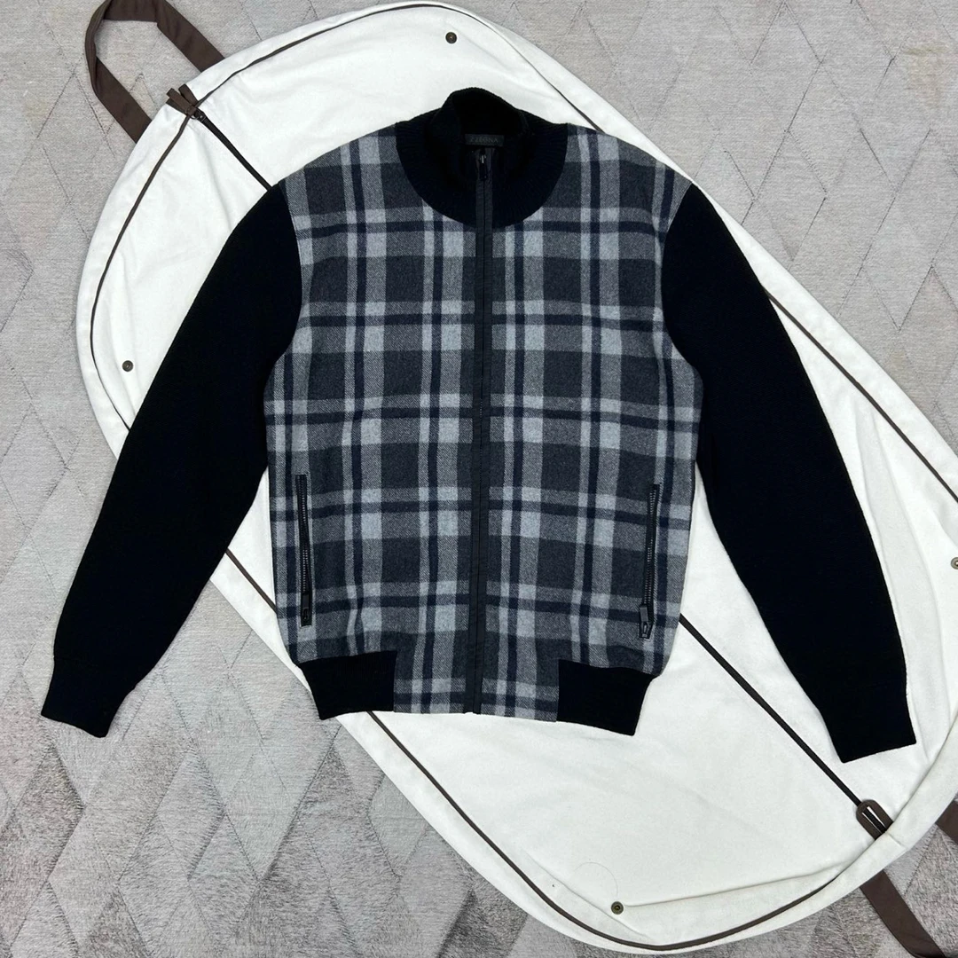未使用 ZEGNA 134477 秋冬款格纹羊毛夹克外套