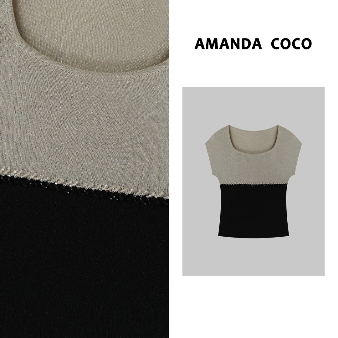 AMANDACOCO 奈奈 | 南法小调～法风串珠方领气质修身小飞袖针织衫