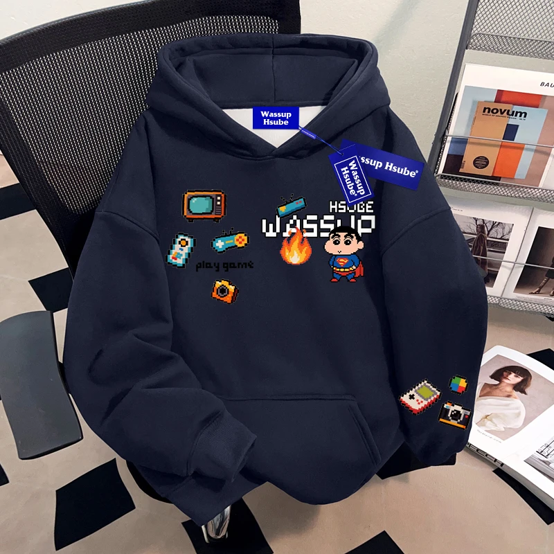 WASSUP HSUBE小众设计感ins连帽情侣卫衣重磅美式潮牌青少年上衣