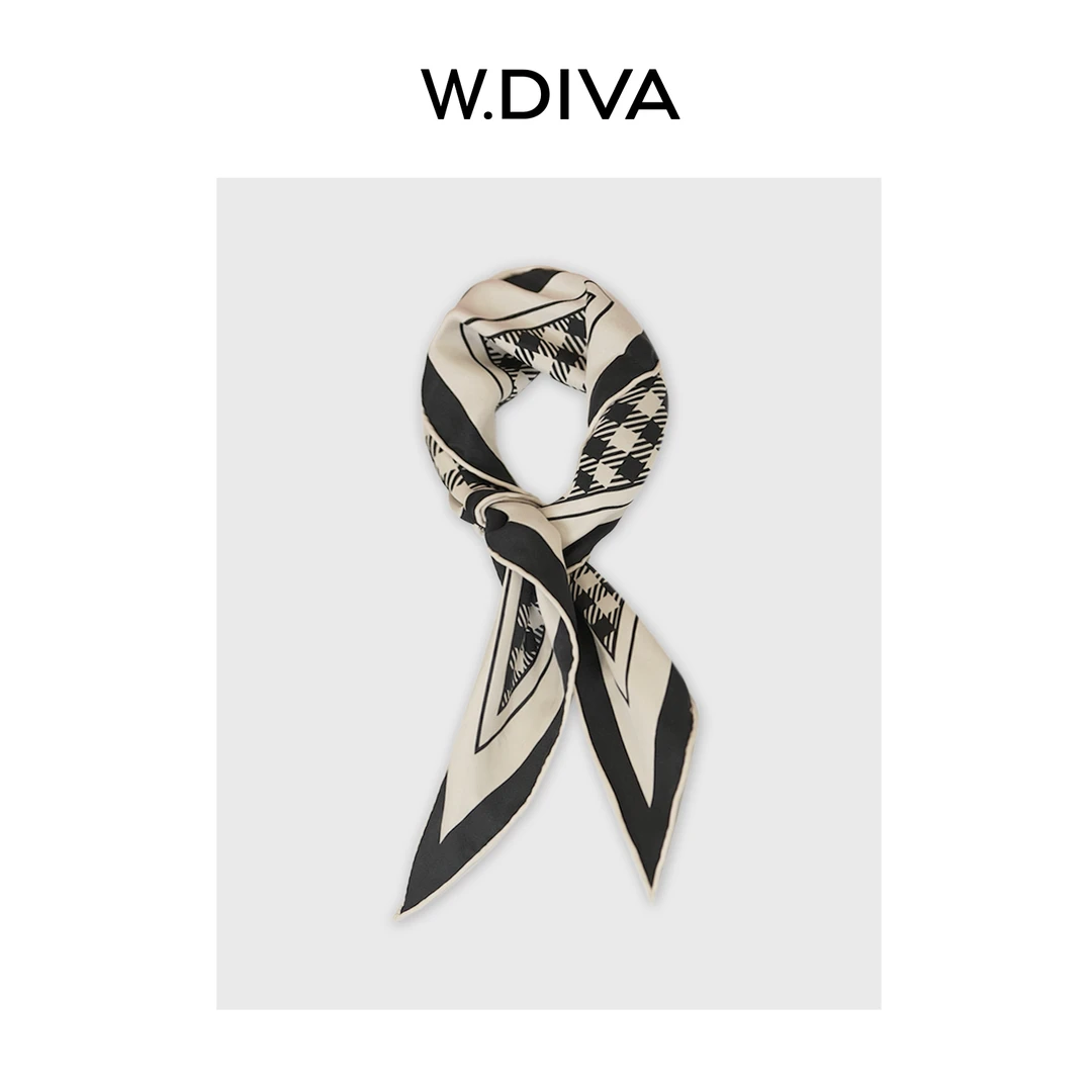 W.Diva【琴键】千鸟格18M粗斜纹定织手工圈边三角巾丝巾50J022037