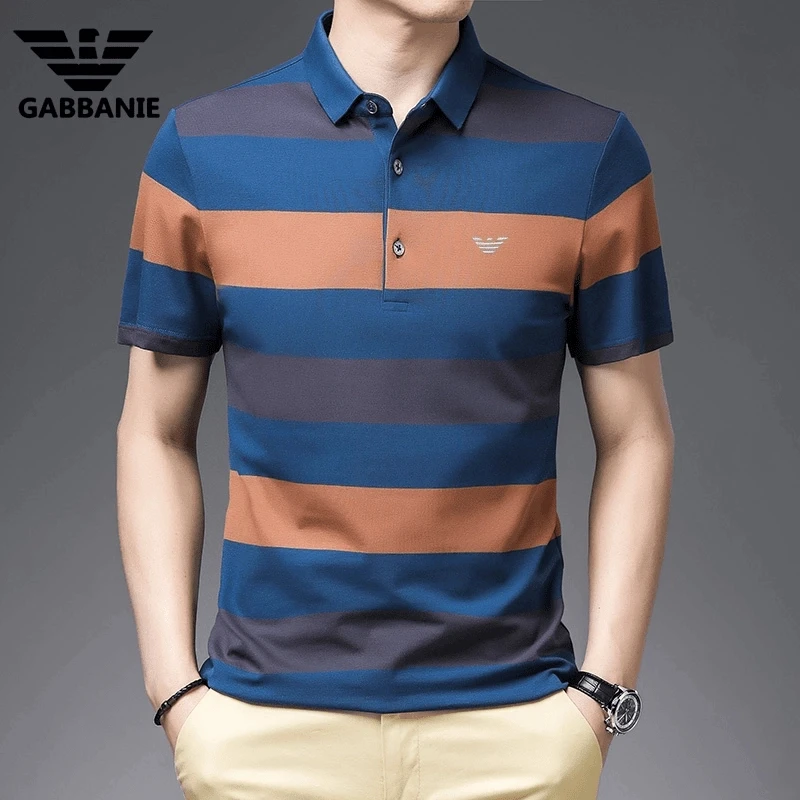 意大利专柜正品纯棉大牌高品质中青年商务休闲条纹万针刺绣POLO衫