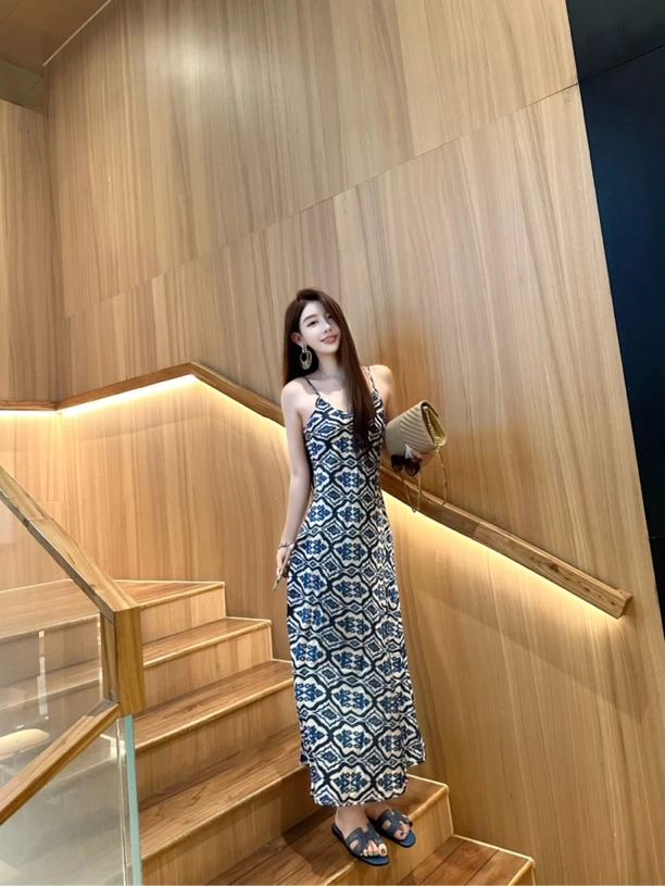 【粥粥高级定制】天青谷雨民族风连衣裙高级海边度假吊带长裙