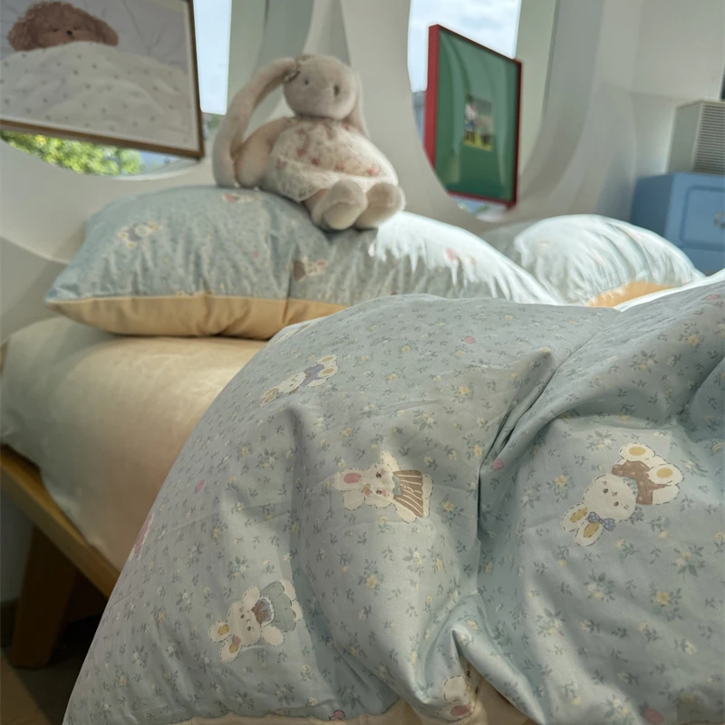 易安阁A版纯棉B版宝宝绒棉加豆豆绒小碎花兔兔四件套1.5m1.8米
