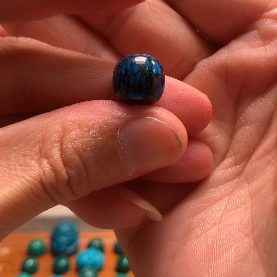 琉璃颈饰蓝花色12mm老行