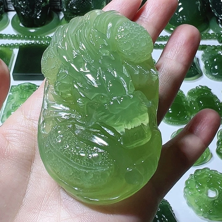 琉***心蛇纹石玉未镶嵌手把