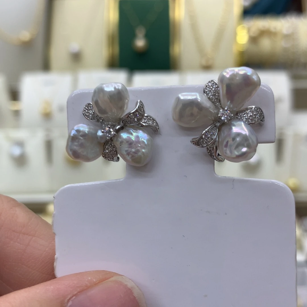 淡水珍珠耳饰银S925镶嵌