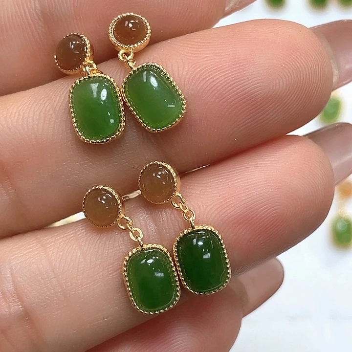 和田玉银S925镶嵌耳饰颜色多样性发货拍一发一