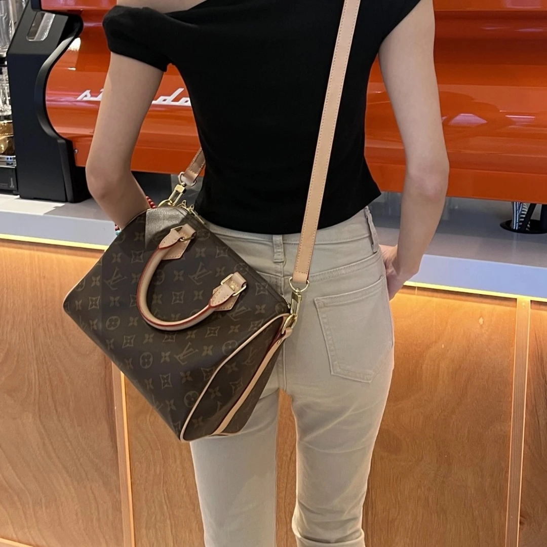 99新 LouisVuitton/路易威登 lv女包全原芯片speedy25肩带枕头包