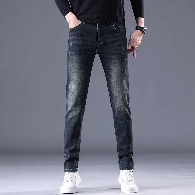 MERCUTON姆尔丘顿新款秋季复古牛仔裤男弹力修身小脚潮牌欧货男款