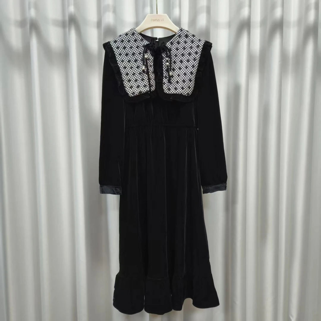 一路童行 谷系列 A520-5 女装春时尚翻领连衣裙 黑色 224YLY186