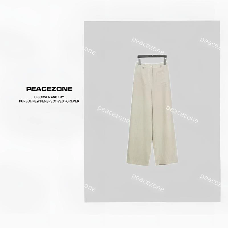 Peacezone 100%亚麻 【双口袋】简约亚麻纯色直筒休闲裤/9193-1