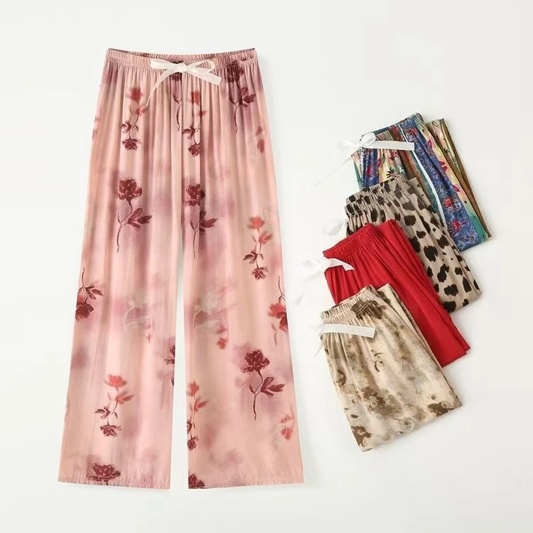 夏天款棉绸睡裤女士春季大码人造棉沙滩防蚊长裤女家居绵绸裤子