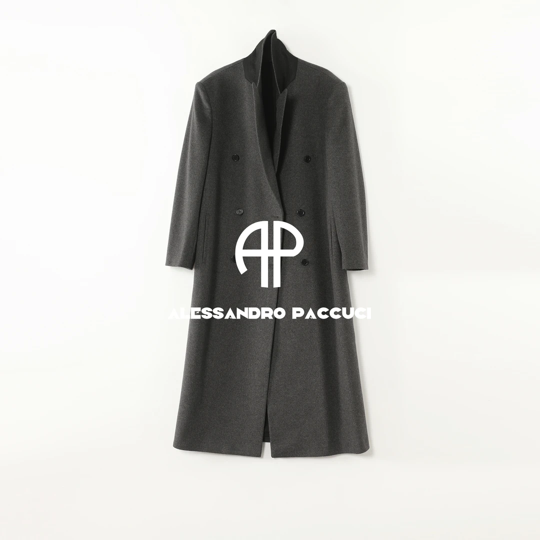 AP洛哥54049DY【精英大衣】黑标/山羊绒+桑蚕丝里驳领时尚大衣/女装