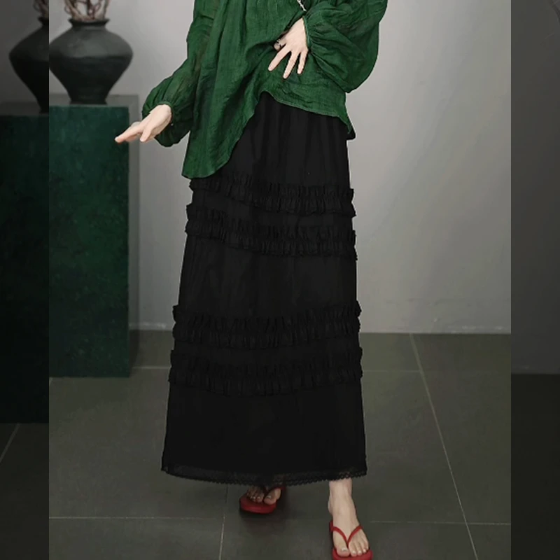 溶溶【灵动美学】RONGRONG 100棉高腰手工荷叶花边半身裙25C80331