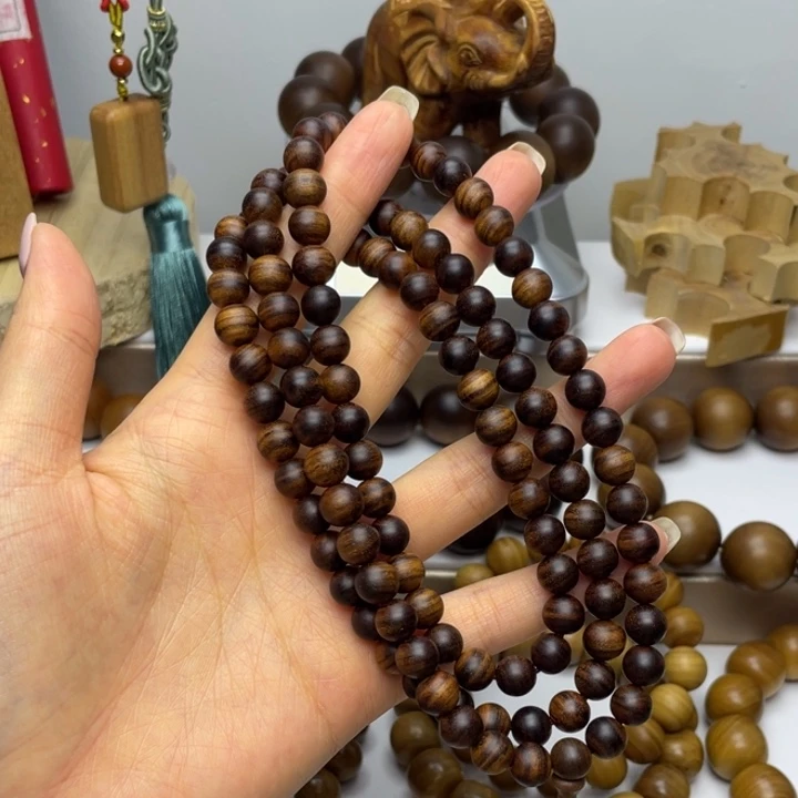 ࿇***࿇檀香木手串/手链开播福利0.8多圈黑肉虎皮纹药香
