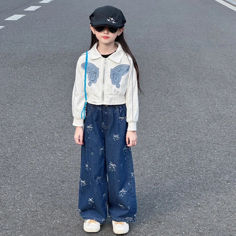 女童韩系穿搭套装秋季2025新款女大童潮酷蝴蝶外套儿童秋装阔腿裤