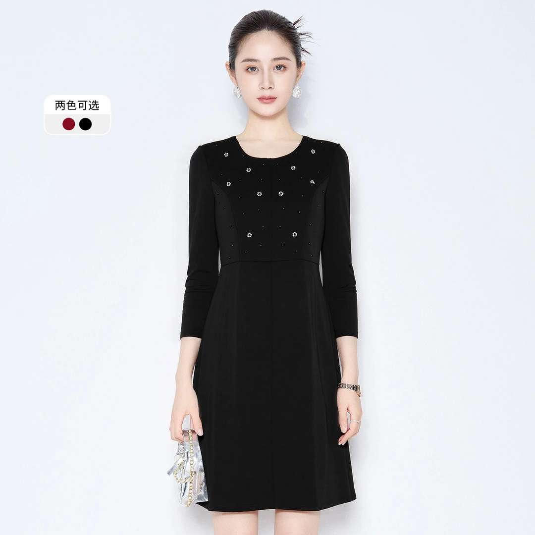 【福利专属】礼服长袖圆领秋季优雅中袖连衣裙复古VHA715DRX0