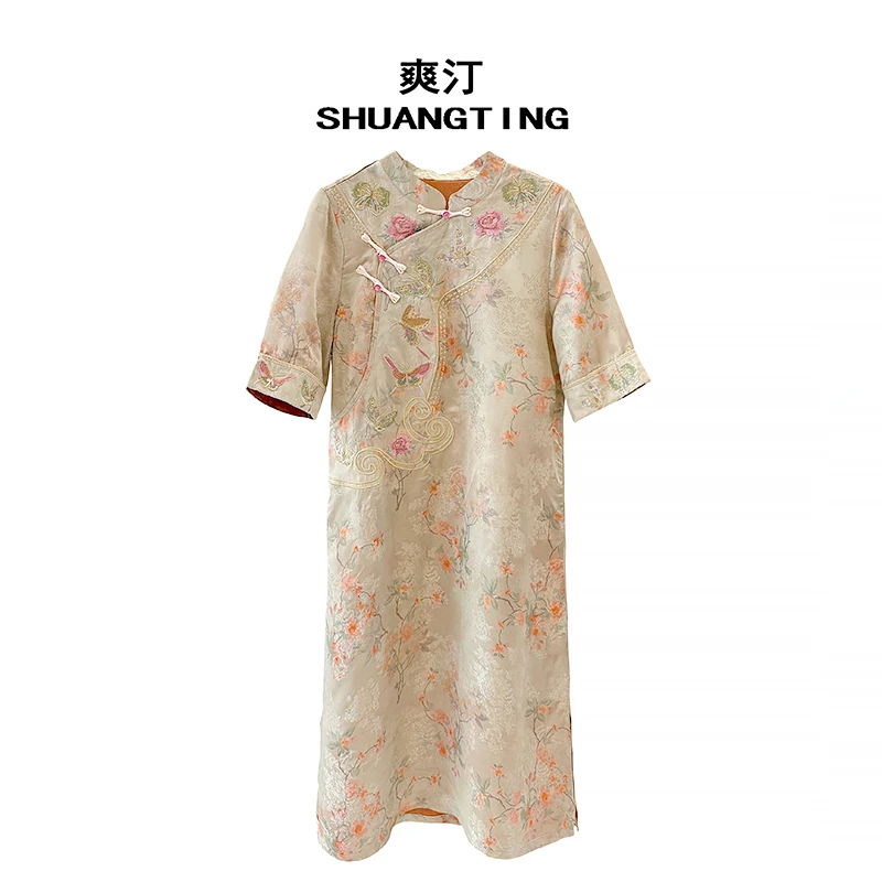 Jokara/丘可儿【步摇春】设计感中式气质旗袍长裙斜襟盘扣中国风