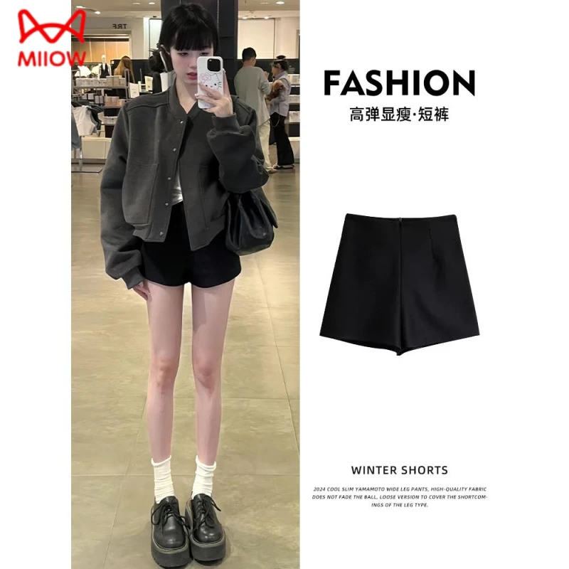 猫人【热裤】秋冬外穿辣妹短裤高腰显瘦百搭加绒黑色防走光秋冬外穿