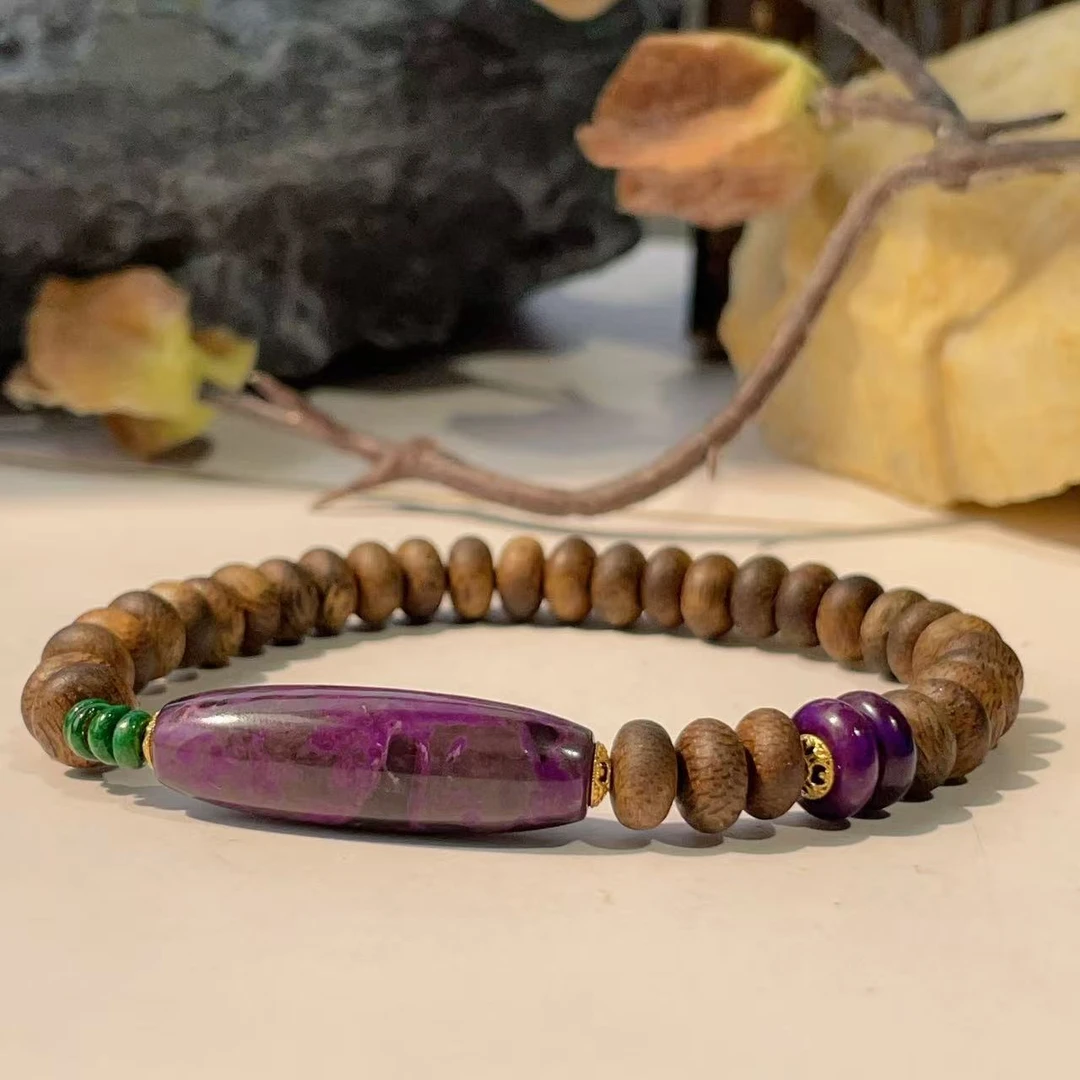 舒俱来皇家紫长桶珠绿奇楠算盘珠翡翠/18k/AZB5215(可夏)