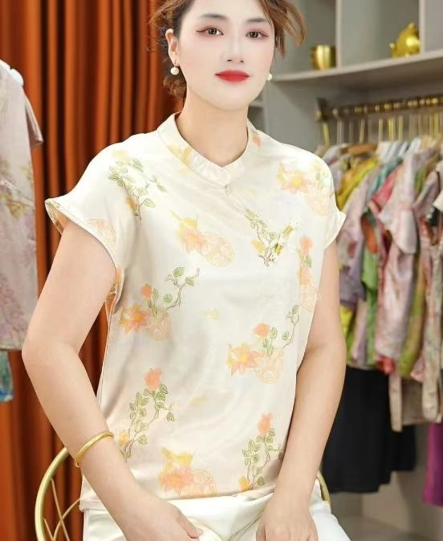 薄款短袖常规款上衣气质提花初恋风极简风可露丽风