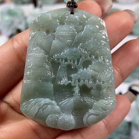 翡翠颈饰未镶嵌山水牌福利