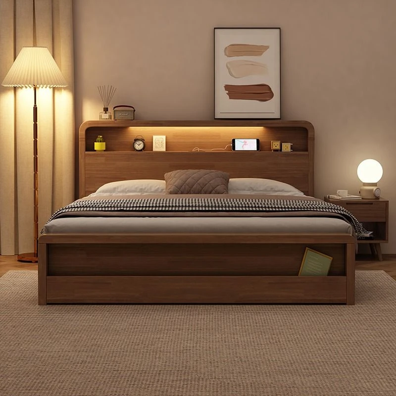 新店优惠北欧实木床胡桃色现代简约气压储物收纳1.5m1.8米 双人床