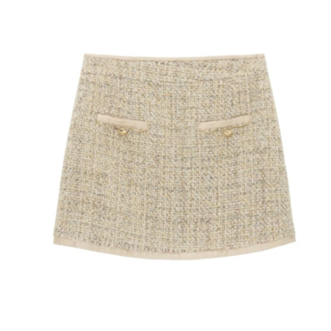 【TBF】2025春季新品设计师款千金感拼接粗花呢短裙