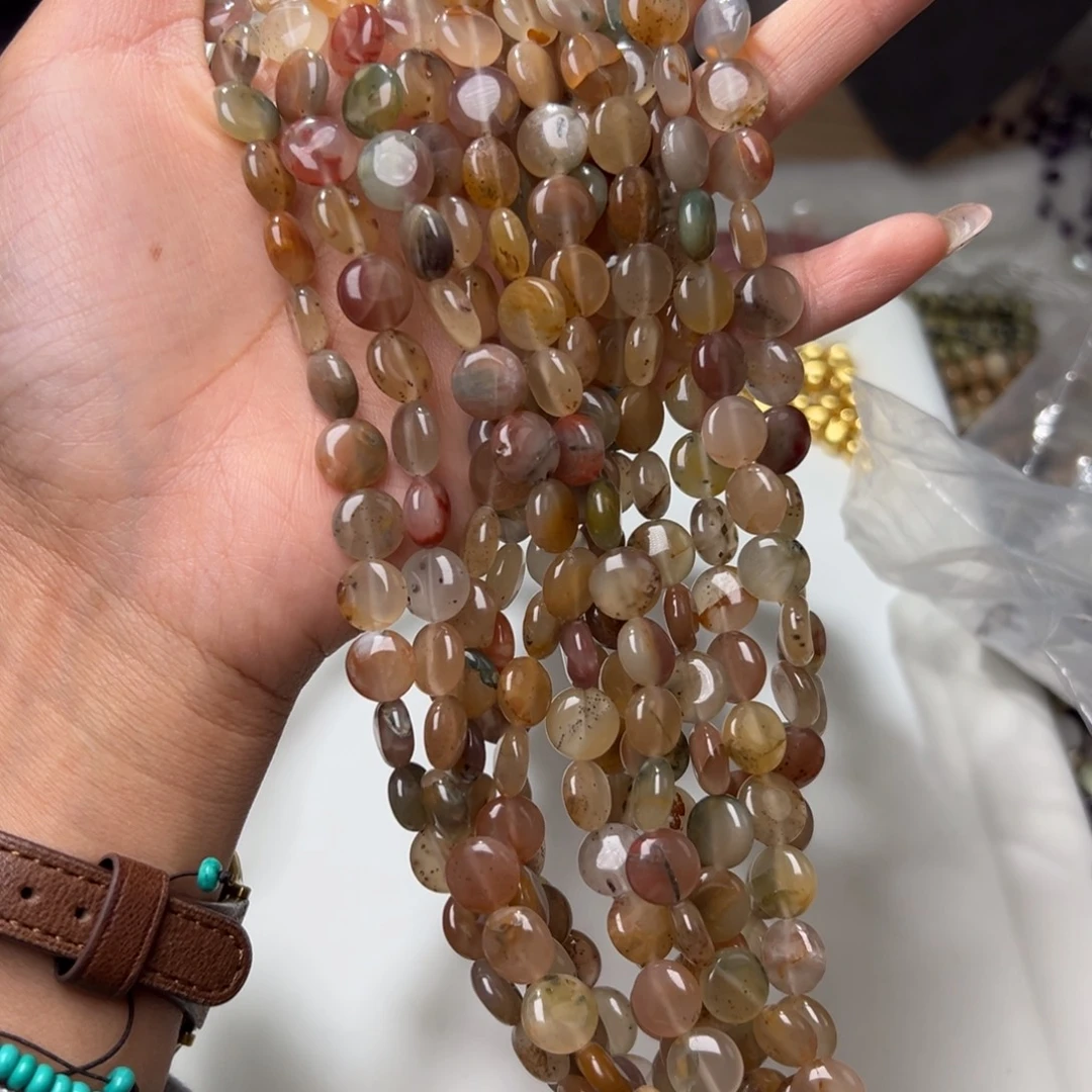 玛瑙/玉髓合金珠宝半成品I170/彩色兔毛圆饼一条