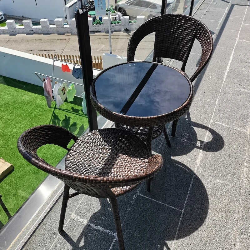 阳台小藤椅仿藤三件套户外桌椅组合庭院喝茶桌椅藤编茶几别墅民宿