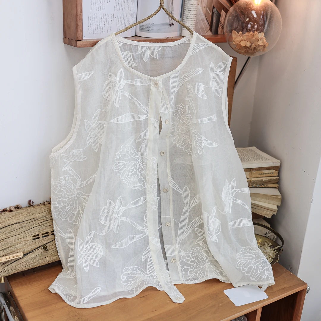 美村国风刺绣圆领马甲女2025夏季新款轻薄马夹洋气外搭外套日系