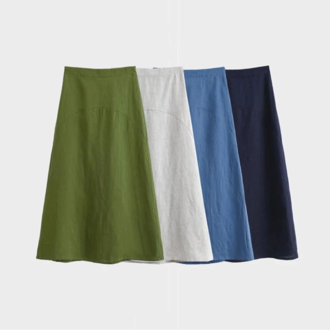 【70莱赛尔30亚麻-做过洗水-后期不缩水】新款亚麻半身裙显瘦纯色