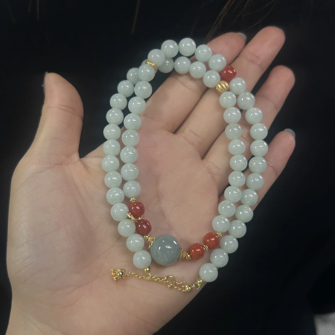 【睿泽鉴宝】s925翡翠搭南红diy项链多样性发一有瑕 7-12mm AE1092