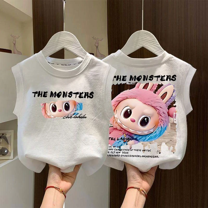 儿童洋气卡通布布背心男女童夏季新款纯棉坎肩中大童宽松百搭上衣