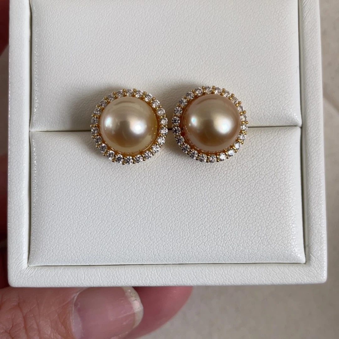 海水珍珠耳饰银S925镶嵌11-12m m