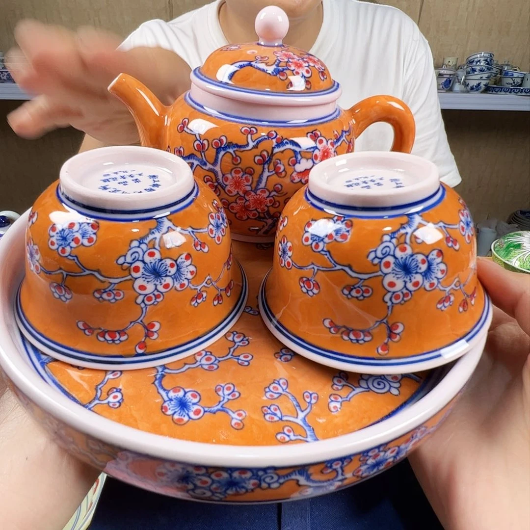 瓷片景德镇陶瓷红嘻嘻四套