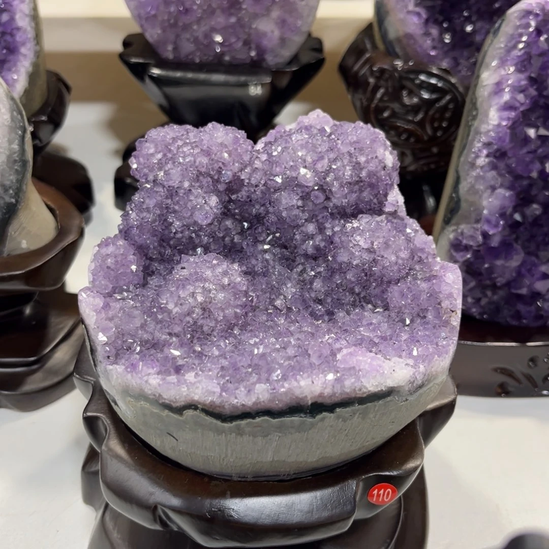 紫晶未镶嵌摆件淡紫色晶花