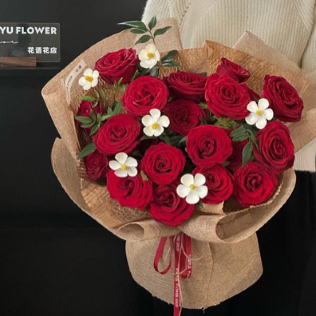 【一生永久】214情人节鲜花11支A级红玫瑰搭配3支白色紫罗兰小花