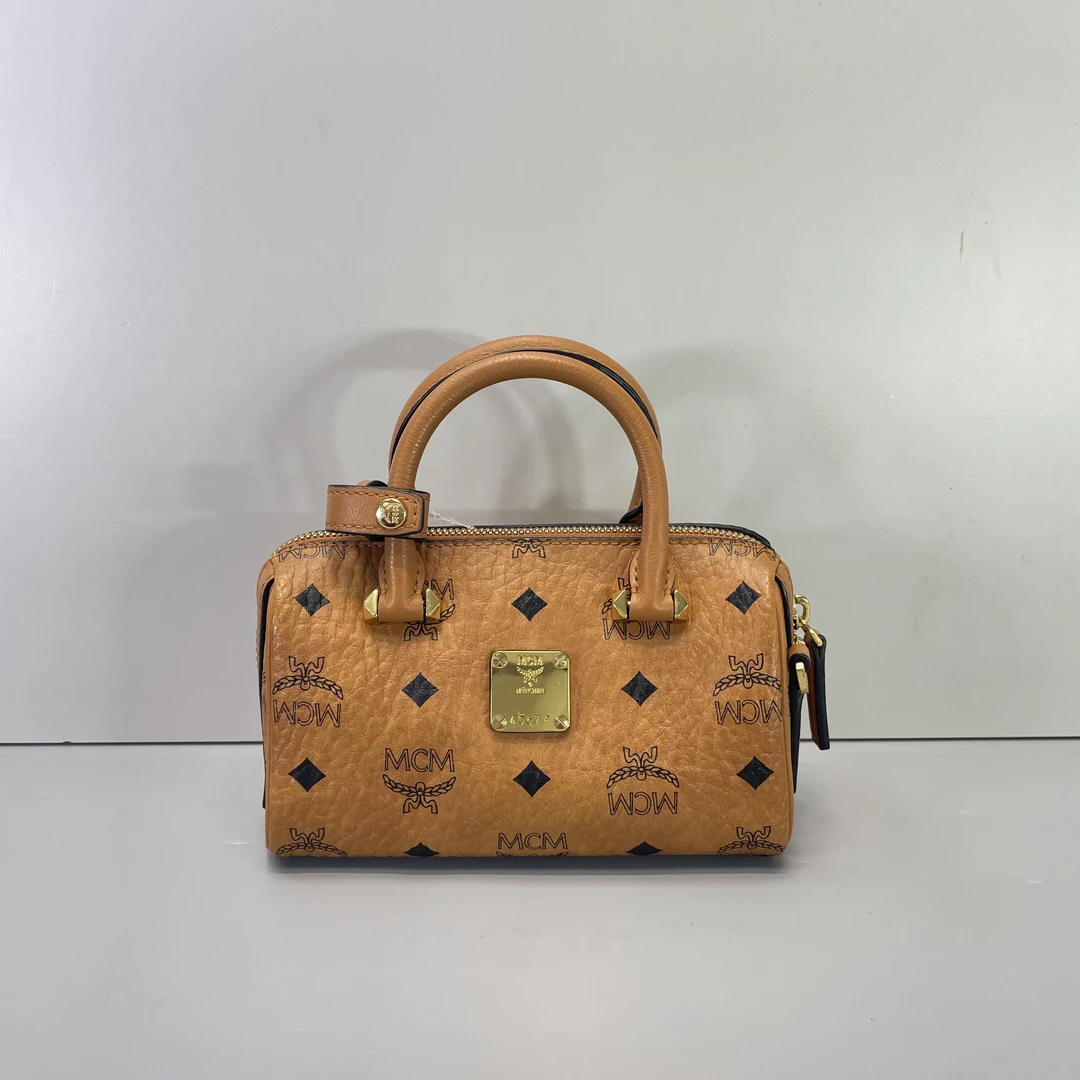 95新 MCM 媚姐/mcm干邑色迷你波士顿包18x11x7cmG010501