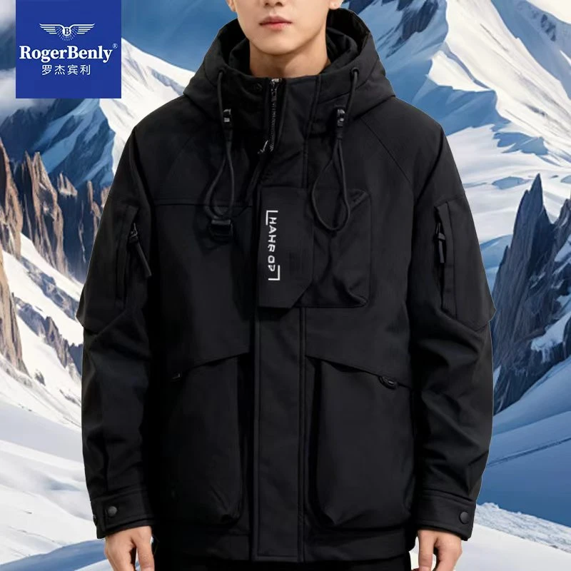 罗杰宾利2025秋冬新款工装多口袋连帽男士保暖棉服潮流外套876701