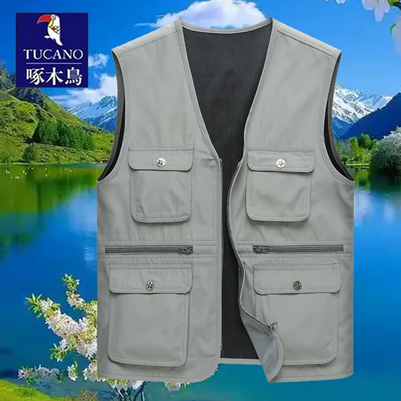 啄木鳥大码常规啄木鳥钓鱼马甲薄款中老年上装爸爸坎肩常规款外套