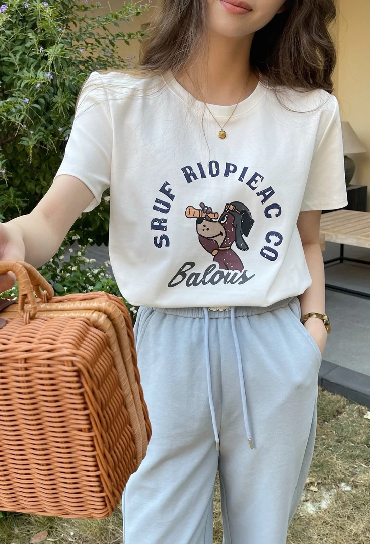 【肉总】新品百搭卡通望远镜狗狗印花上衣7831