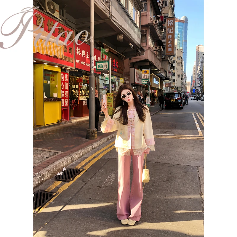 杜屁屁桃PITAO 原创【粉粉日记】时尚高腰直筒牛仔裤阔腿宽松长裤