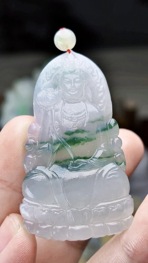 天然缅甸翡翠飘花冰种观音毛货买断抛光尺寸56x32x6.8