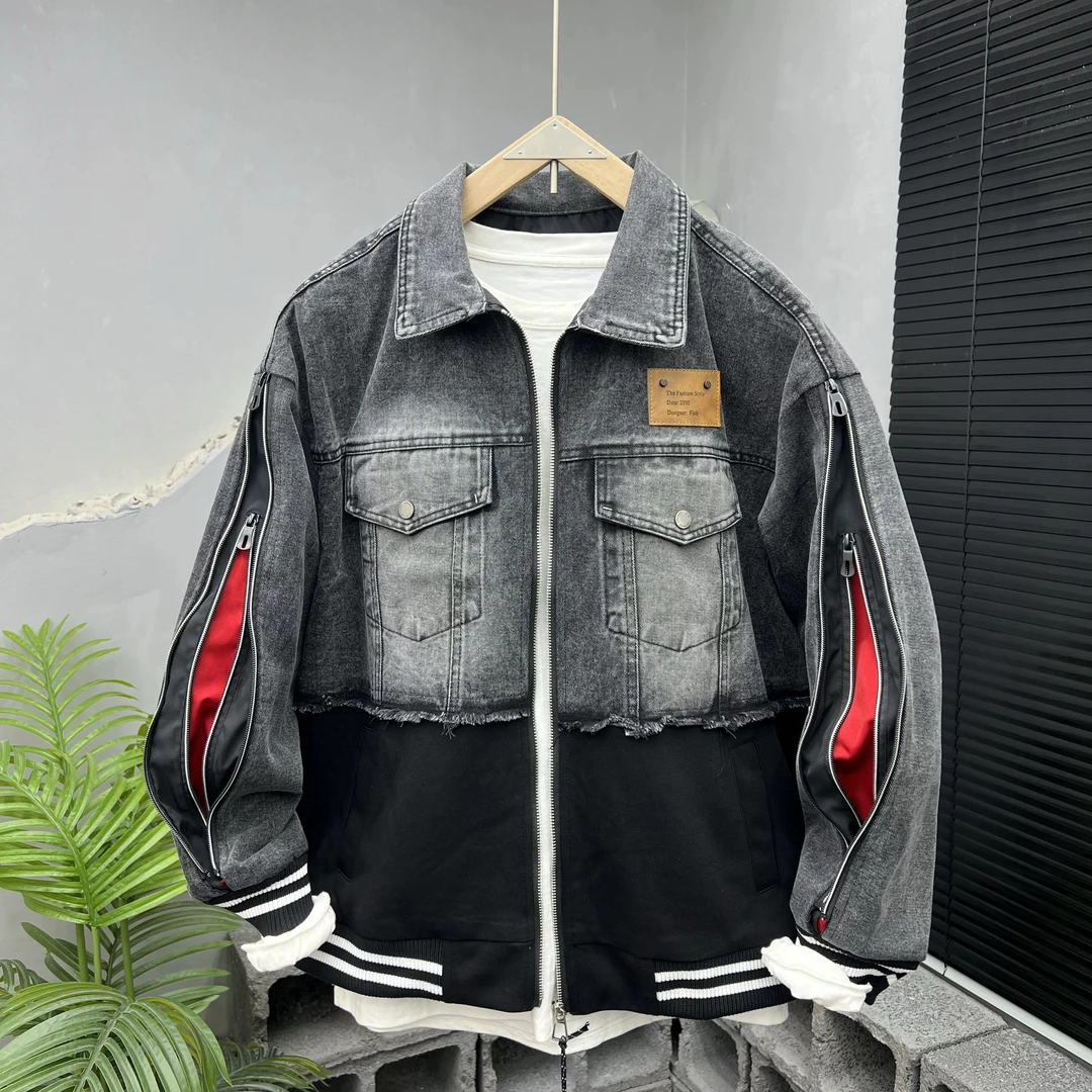 26689春季牛仔拼接情侣夹克外套