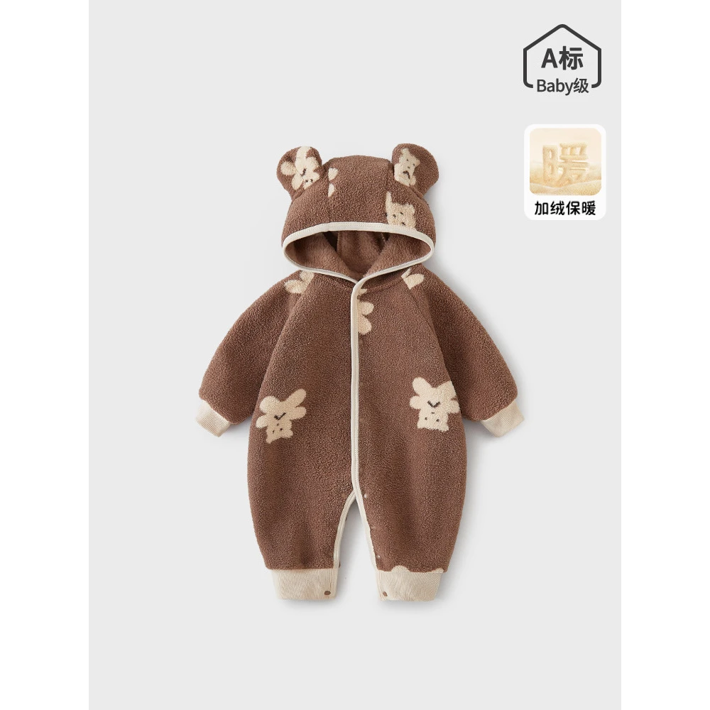 2025新款秋冬季连帽保暖婴儿连体衣秋冬男女宝宝外出服哈衣秋装