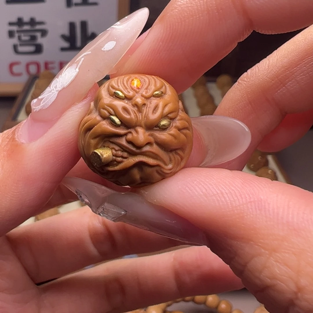 文玩核桃把件镶嵌款五目烟鬼18左右尺寸全品有正常封口线