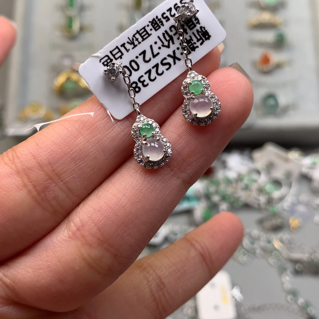 翡翠银S925镶嵌戒指耳钉