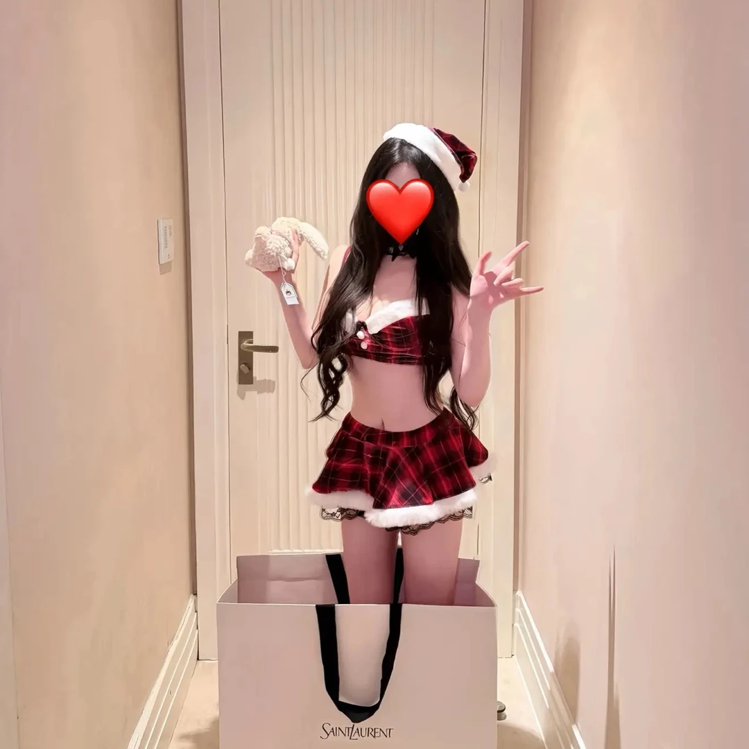 [WANG]圣诞蜜语*纯欲蕾丝格纹圣诞cos分体短裙可爱性感节日套装